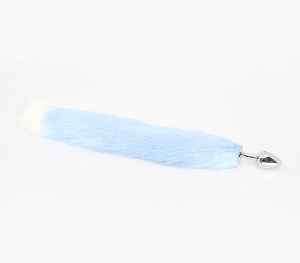 Love In Leather Faux Fur Fox Tail Butt Plug Small Premium Aluminium Fantasy - Baby Blue - Butt Plugs
