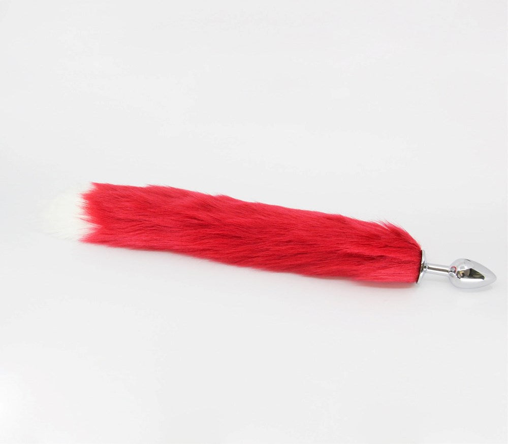 Love In Leather Faux Fur Fox Tail Butt Plug Small Premium Aluminium Fantasy - Red - Butt Plugs