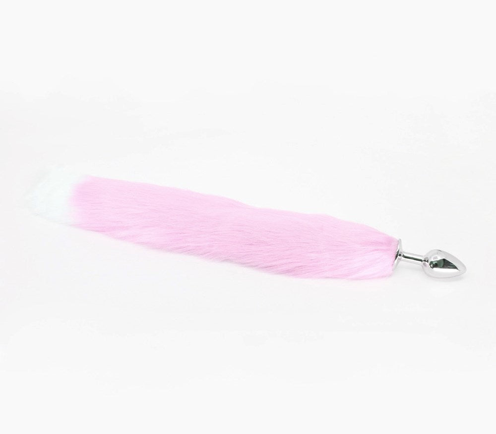 Love In Leather Faux Fur Fox Tail Butt Plug Medium with Premium Aluminium - Pink - Butt Plugs