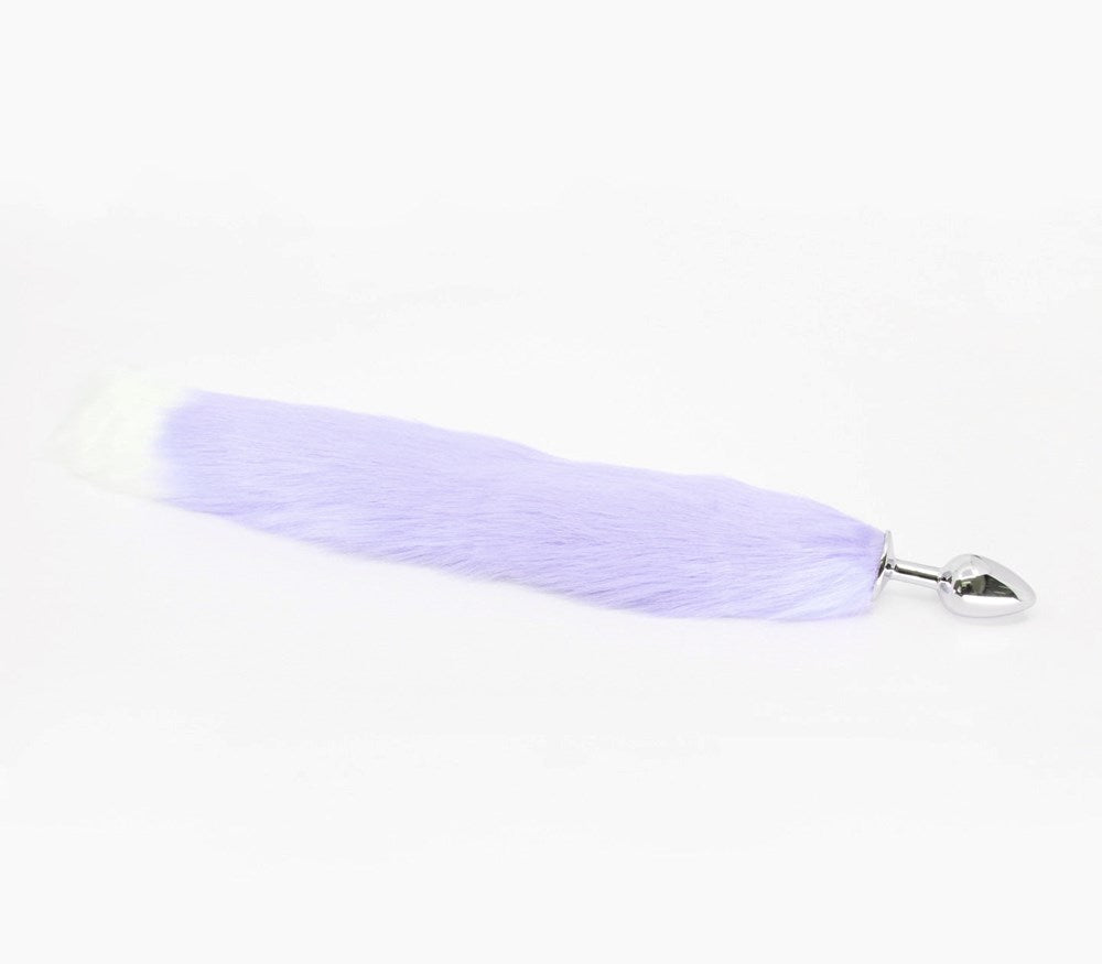 Love In Leather Faux Fur Fox Tail Butt Plug Medium with Premium Aluminium - Lilac - Butt Plugs