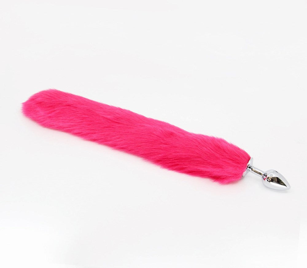 Love In Leather Aluminium Alloy Faux Fur Butt Plug Small with Tail Fantasy - Hot Pink - Butt Plugs