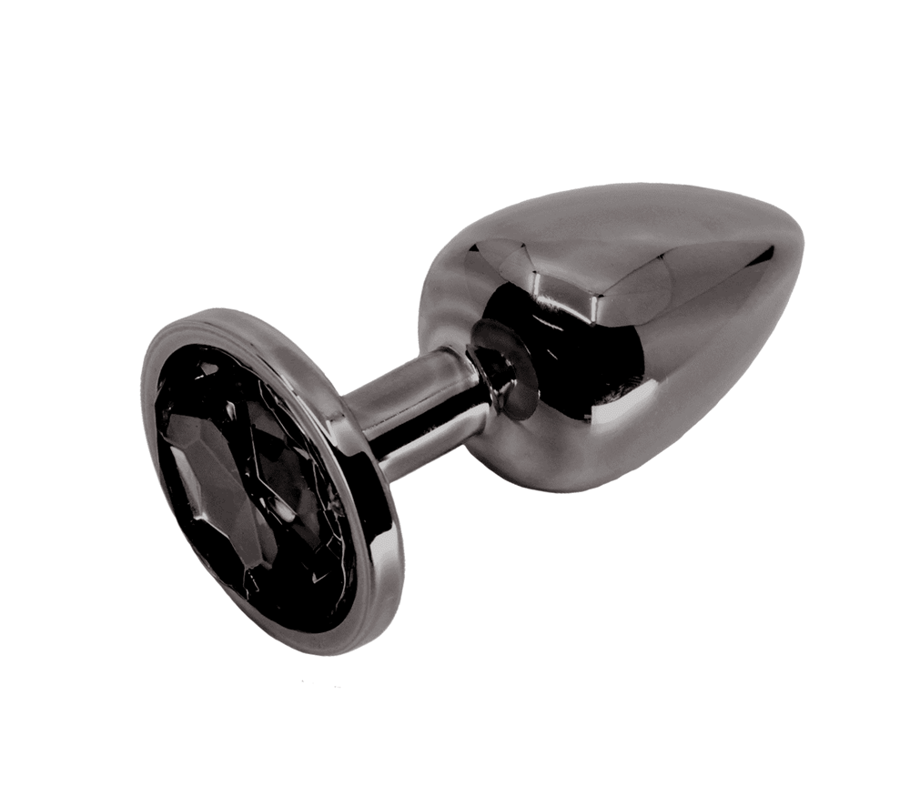 Love In Leather Round Gem Metal Anal Plug Premium Metal Construction - Gunmetal Black Small Black Chrome - Butt Plugs