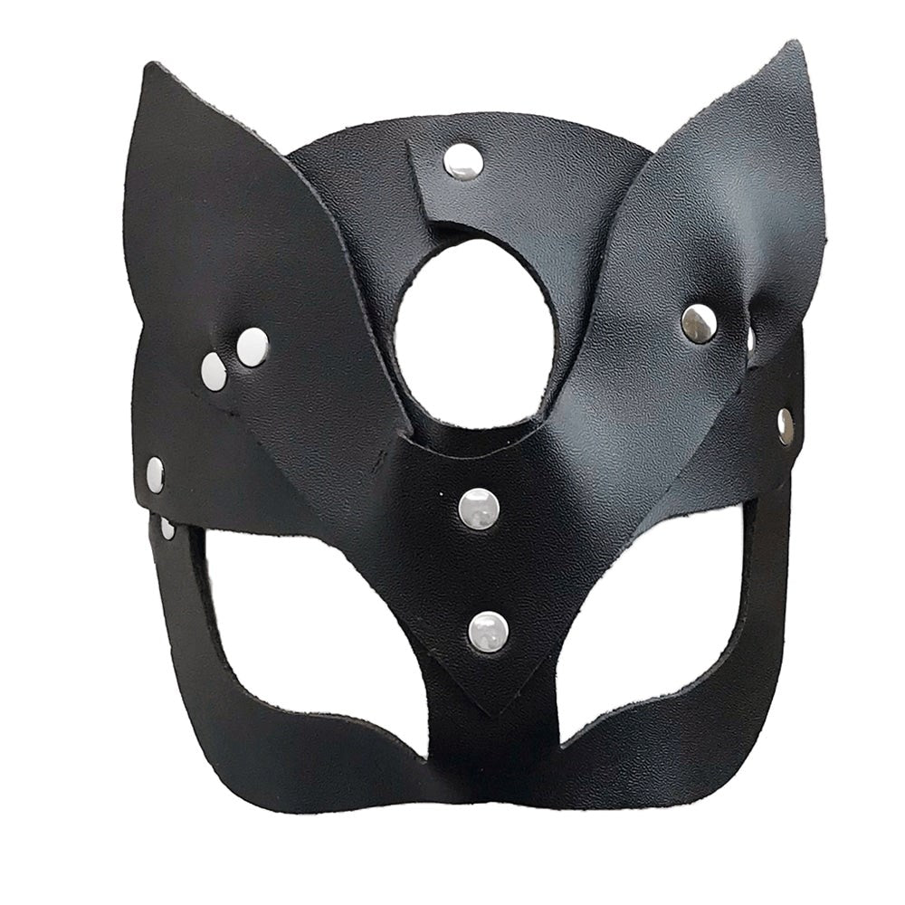 Love In Leather Cat Ears Half Face Leather Mask Feline Role Play - Default Title - Masks And Blindfolds