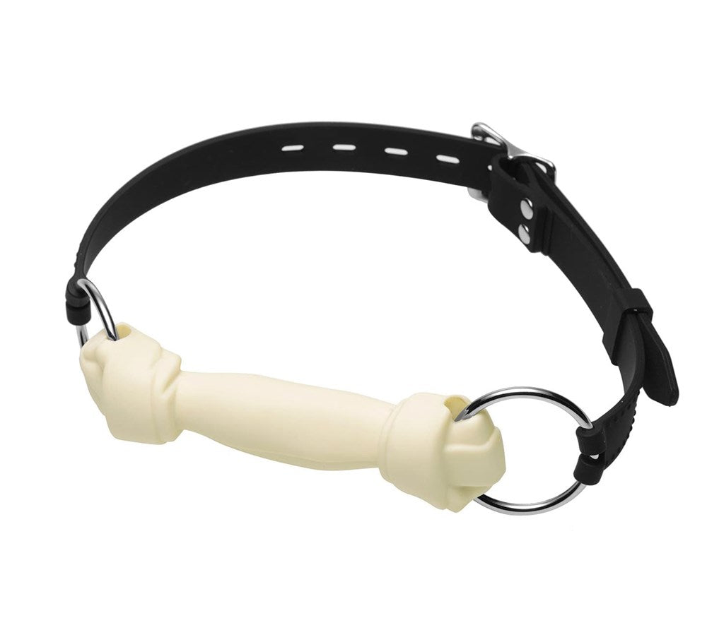 Love In Leather Silicone Dog Bone Chew Mouth Gag - White - Bondage Gags and Bits