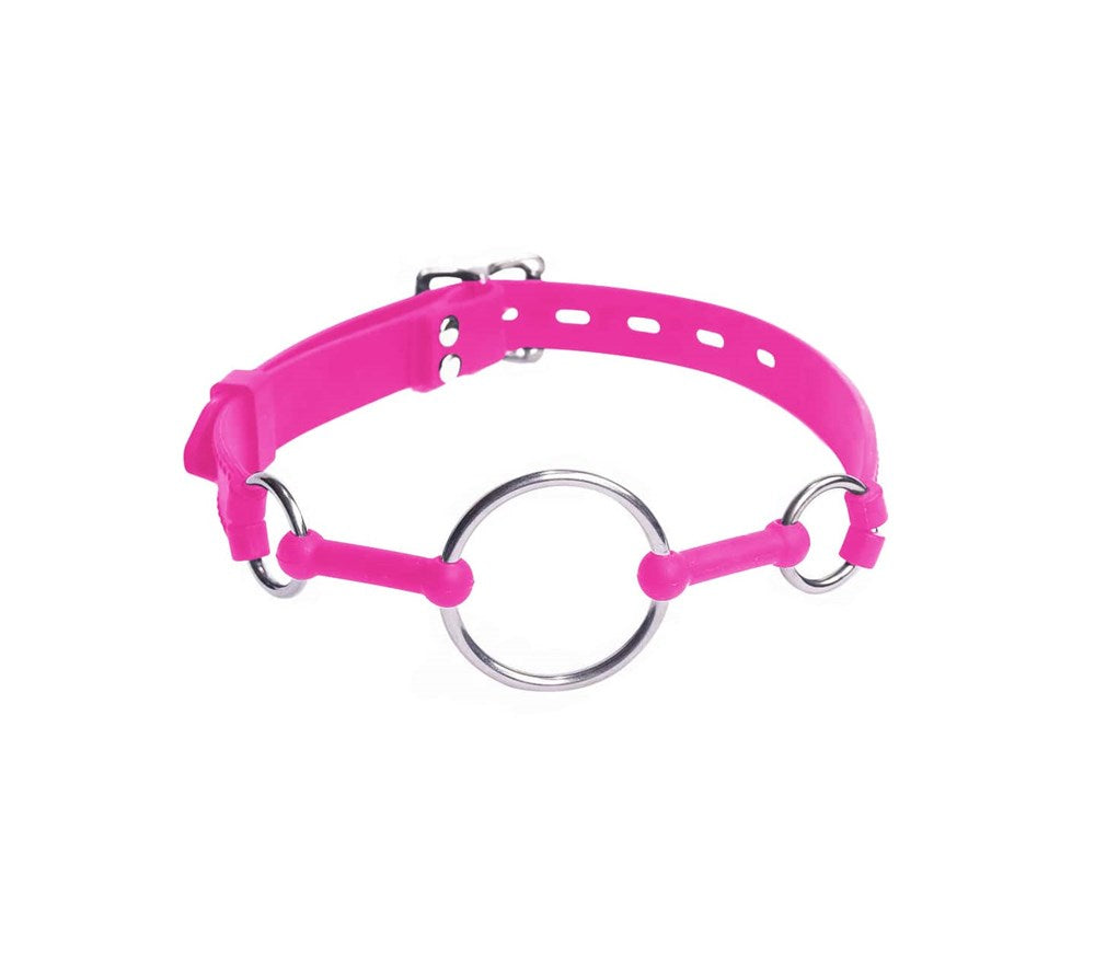 Love In Leather Metal and Silicone O-Ring Gag - Pink - Bondage Gags and Bits