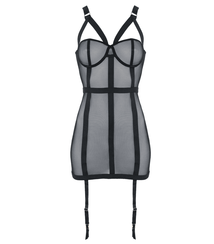 Muse Elastic Banding Black Mesh Womens Dress with Transparent Appeal - Small - Her Fetish