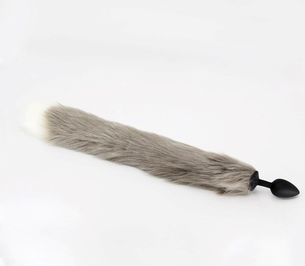 Love In Leather Fox Tail Silicone Butt Plug Small Premium Anal Play Fantasy - Grey White - Butt Plugs