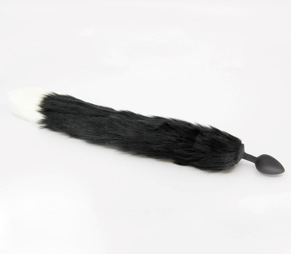 Love In Leather Fox Tail Silicone Butt Plug Small Premium Anal Play Fantasy - Black White - Butt Plugs