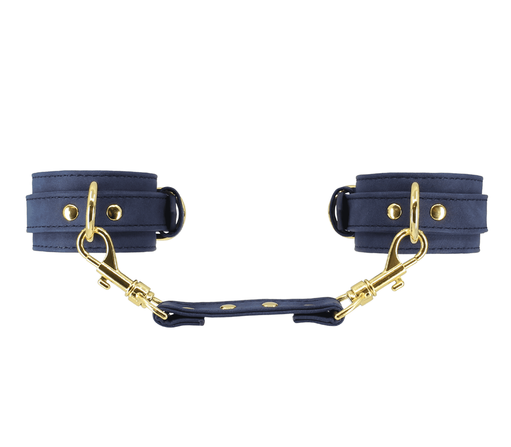 Love In Leather Premium Faux Leather Wrist Cuffs with Padded Comfort Design - Blue - Cuffs And Restraints