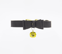 Berlin Baby Faux Suede Leather Bow Cat Bell Collar - Black - Collars and Leads