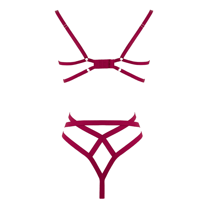 Muse Womens Bra with Cut Out Bust Red XL Open Cup Design with Matching G String - - Her Fetish