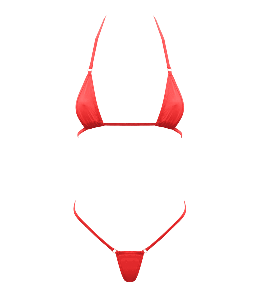 Love In Leather Spandex Fabric Womens Micro Bikini Ultra Minimal Coverage - Red - Bras and Bra Sets