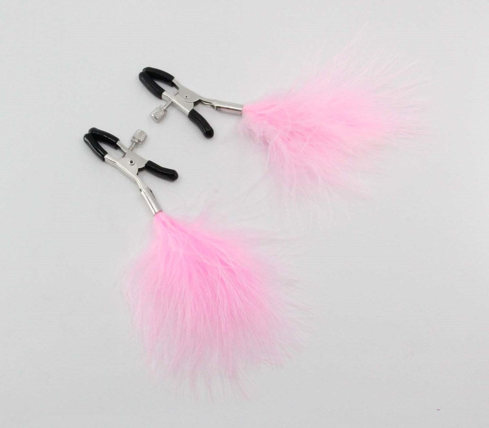 Love In Leather Womens Feather Nipple Clamps with Adjustable Pressure - Baby Pink - Nipple and Clit Clamps