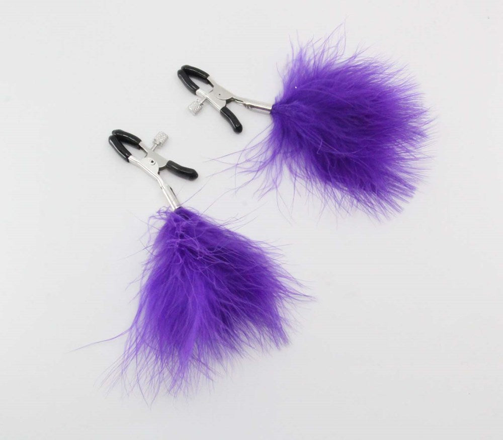 Love In Leather Womens Feather Nipple Clamps with Adjustable Pressure - Purple - Nipple and Clit Clamps