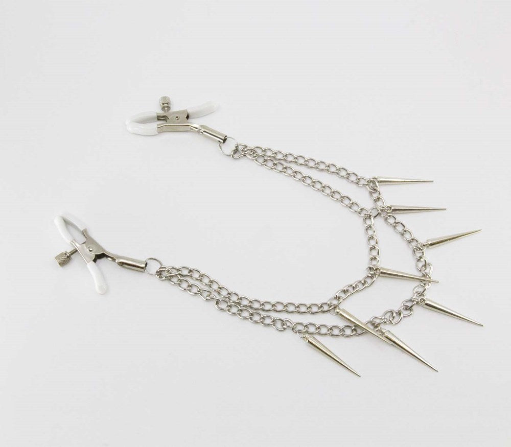 Love In Leather Spiked Chain Womens Nipple Clamps with Dramatic Spikes - Default Title - Nipple and Clit Clamps