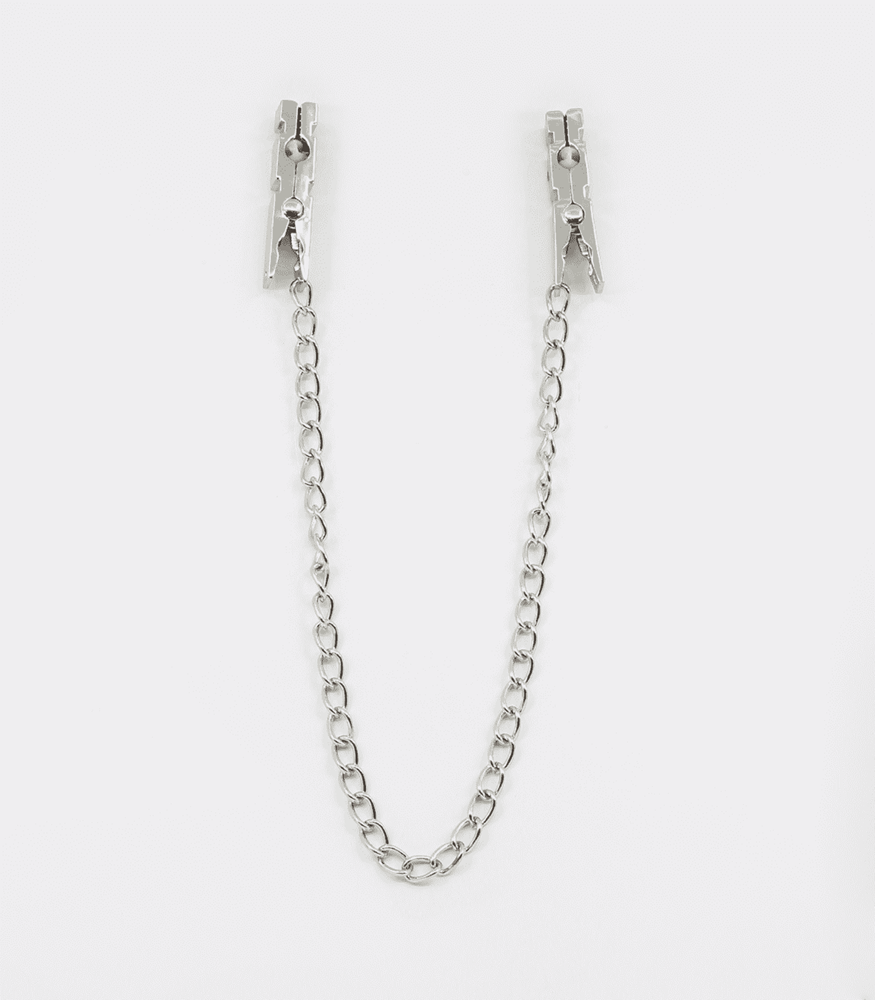 Love In Leather Peg Nipple Clamps With Chain Join Heavyweight Non Adjustable - - Nipple and Clit Clamps