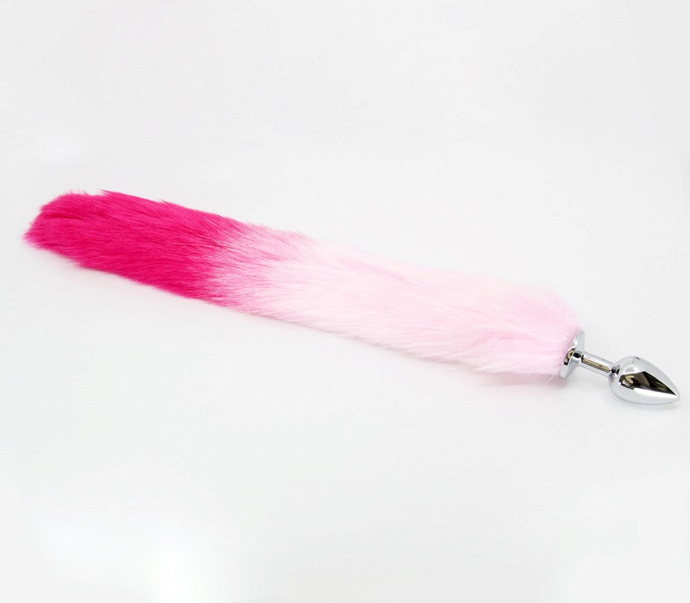 Love In Leather Fur Fox Tail Butt Plug Small Premium Aluminium Construction - Pink Hot Pink - Butt Plugs