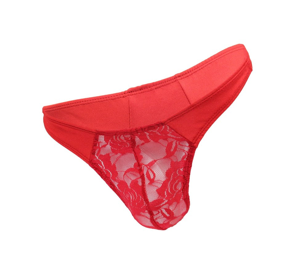 Love In Leather Mens Lace Front G String Red Dual Material Construction - - Jocks and G-Strings