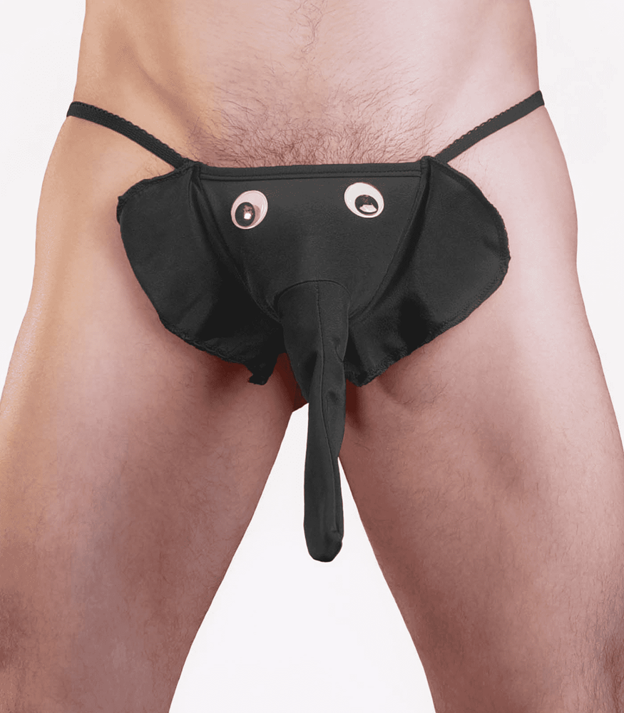 Love In Leather Mens Novelty Elephant G String Playful Intimate Apparel - Black - Jocks and G-Strings