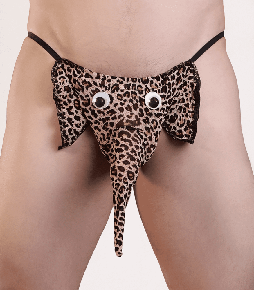 Love In Leather Mens Novelty Elephant G String Playful Intimate Apparel - Leopard Print - Jocks and G-Strings