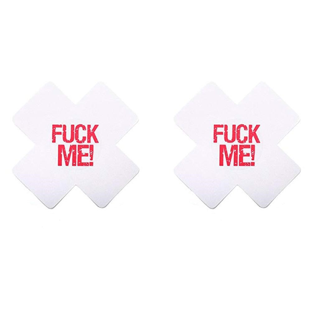 Love In Leather Sexy Fuck Me Nipple Pasties Premium Satin Cross Design - White Red - Breast and Nipple Toys