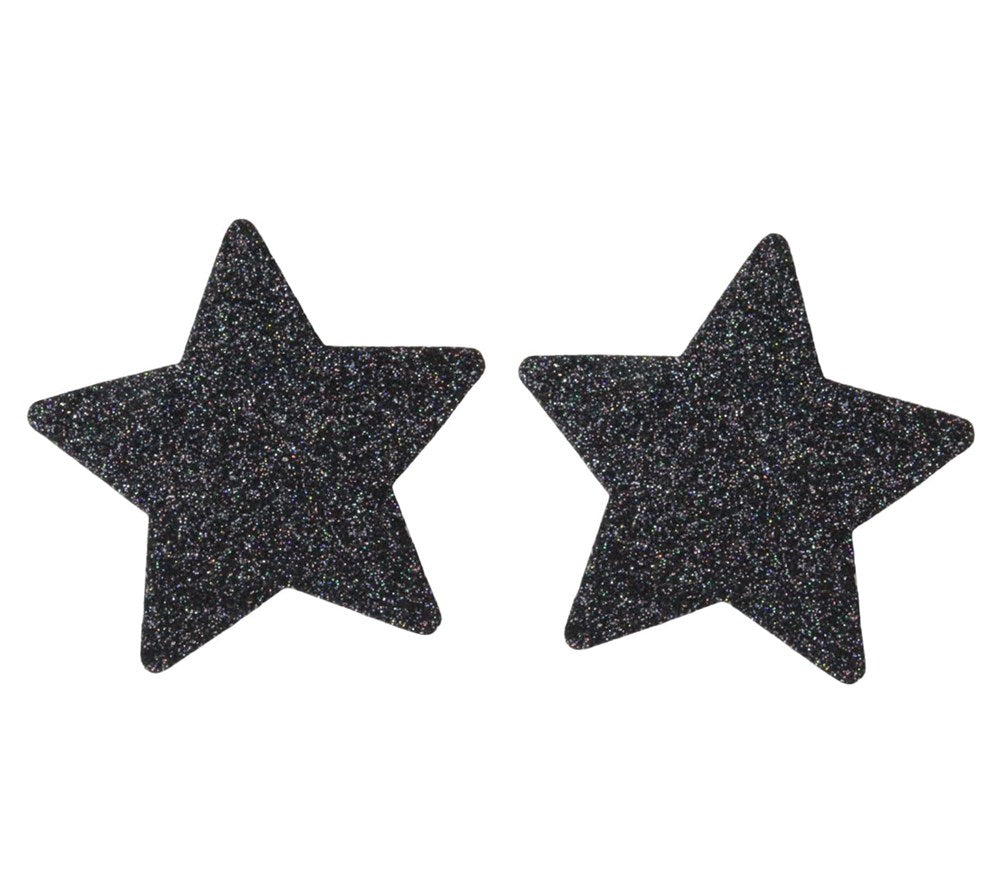Love In Leather Glitter Star Womens Nipple Covers Brilliant Glitter - Black - Breast and Nipple Toys