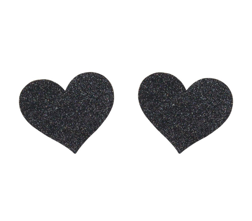 Love In Leather Glitter Heart Womens Nipple Covers Sparkling Romance - Black - Breast and Nipple Toys