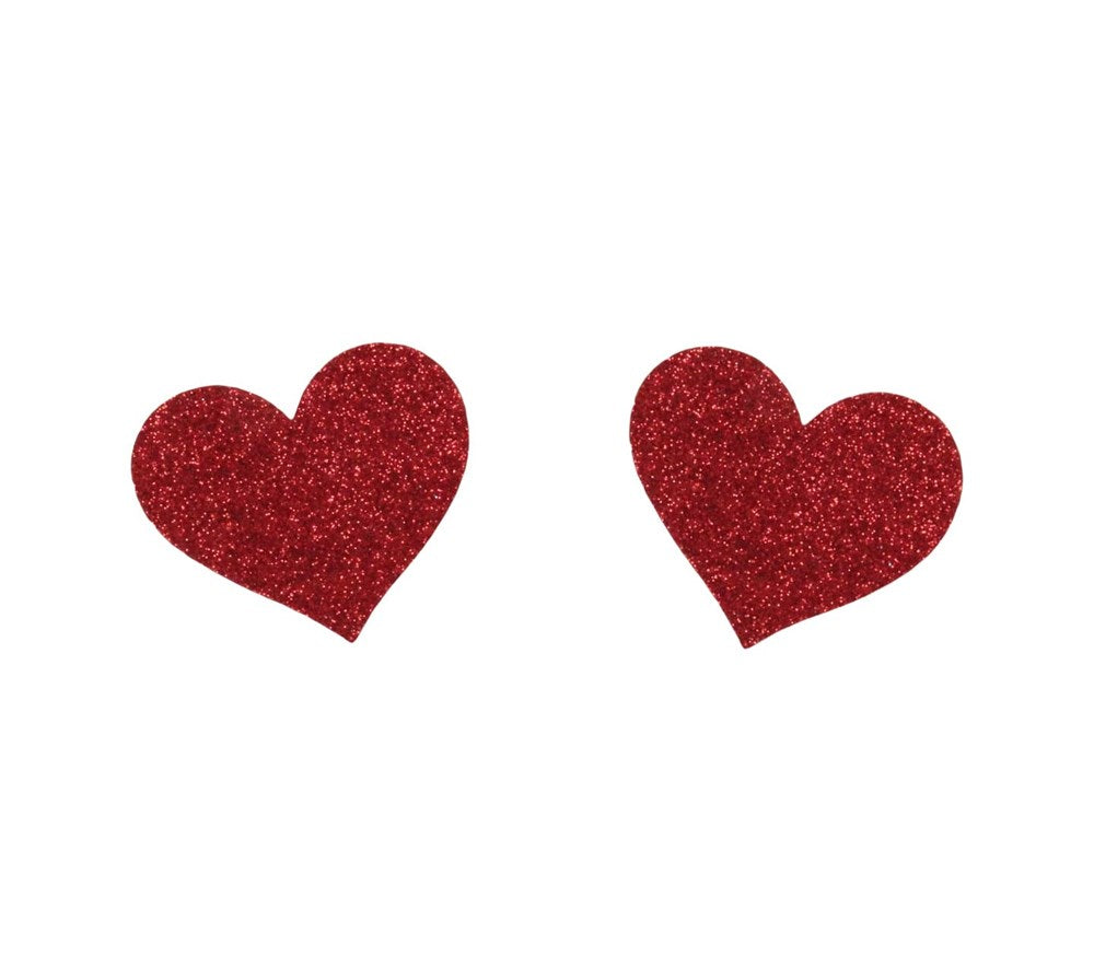 Love In Leather Glitter Heart Womens Nipple Covers Sparkling Romance - Red - Breast and Nipple Toys