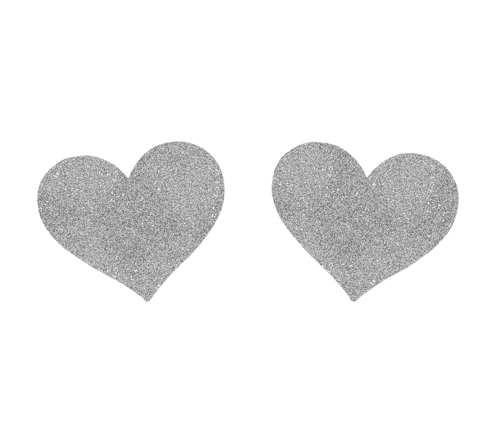Love In Leather Glitter Heart Womens Nipple Covers Sparkling Romance - Silver - Breast and Nipple Toys