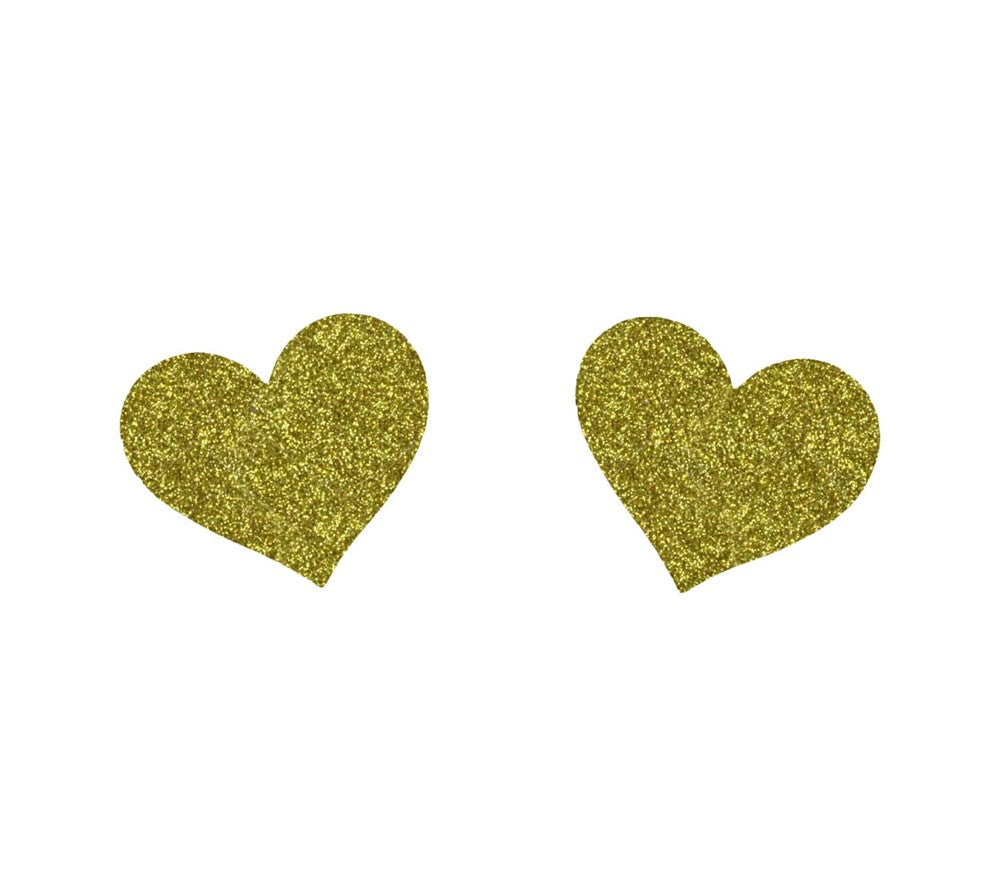 Love In Leather Glitter Heart Womens Nipple Covers Sparkling Romance - Gold - Breast and Nipple Toys