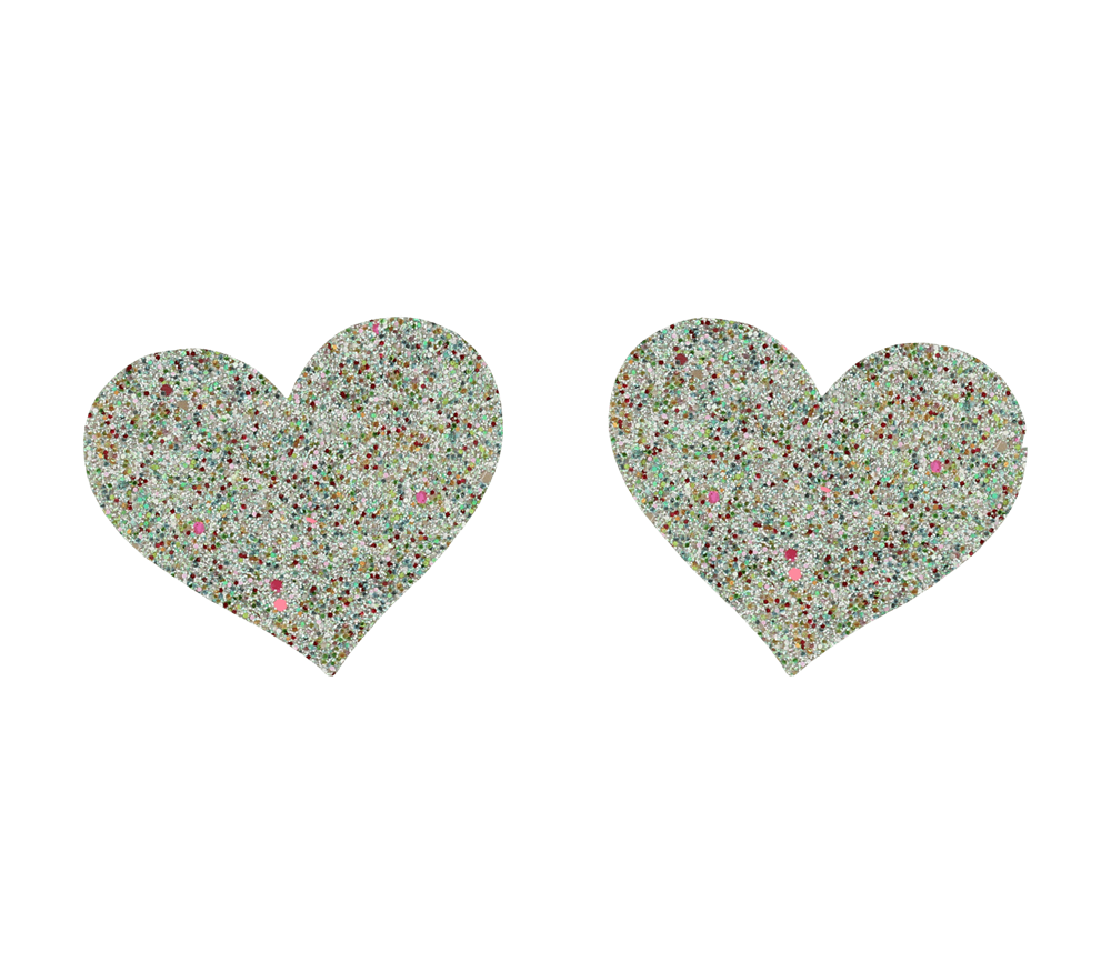 Love In Leather Glitter Heart Womens Nipple Covers Sparkling Romance - Multi Glitter - Breast and Nipple Toys
