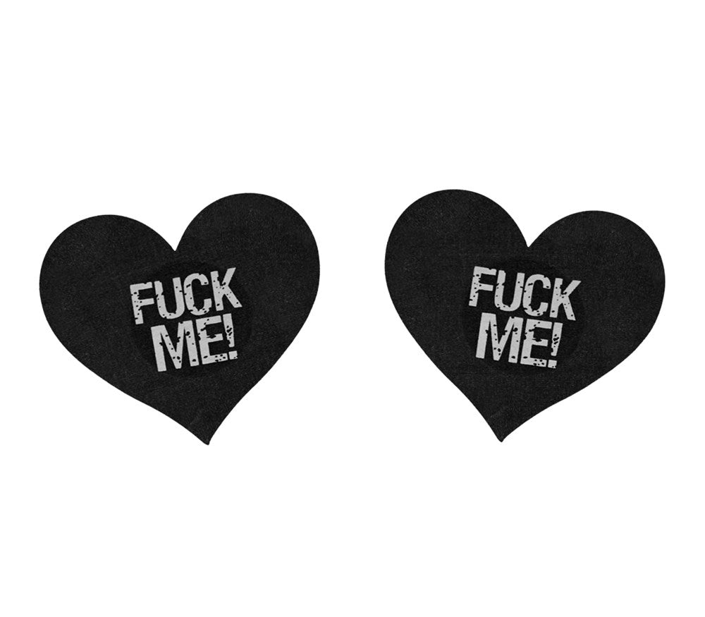 Love In Leather Fuck Me Satin Heart Nipple Pasties Premium Satin Construction - Black - Breast and Nipple Toys