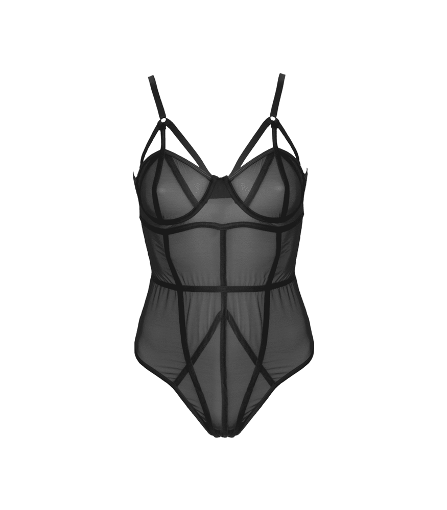 Muse Lingerie Sexy BDSM Play Fetish Bodysuit Black with Strategic Cutouts - Black Large - Her Fetish