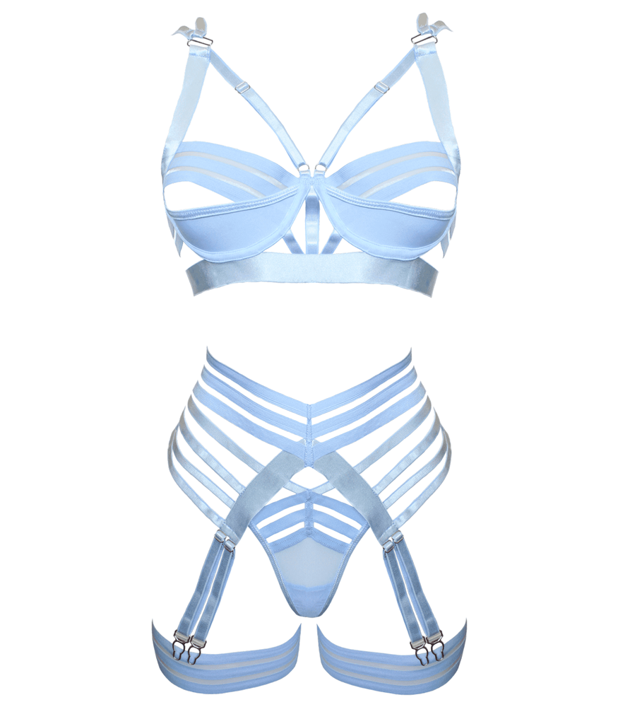 Muse Fetish Play Sexy Womens Lingerie Set Blue Four Piece Complete Set - Blue Large - Her Fetish