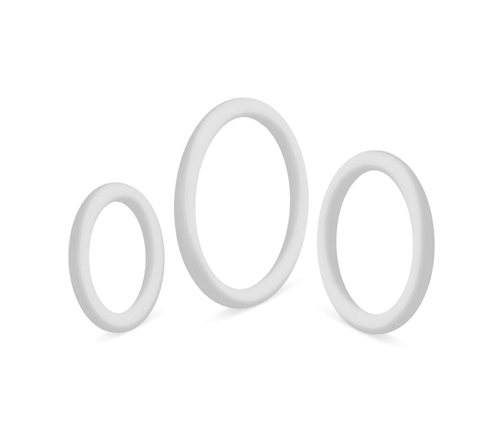 Love In Leather 3 Pack Silicone Cock Rings Set Medical Grade Ring Collection - White Large - Cock Ring Sets