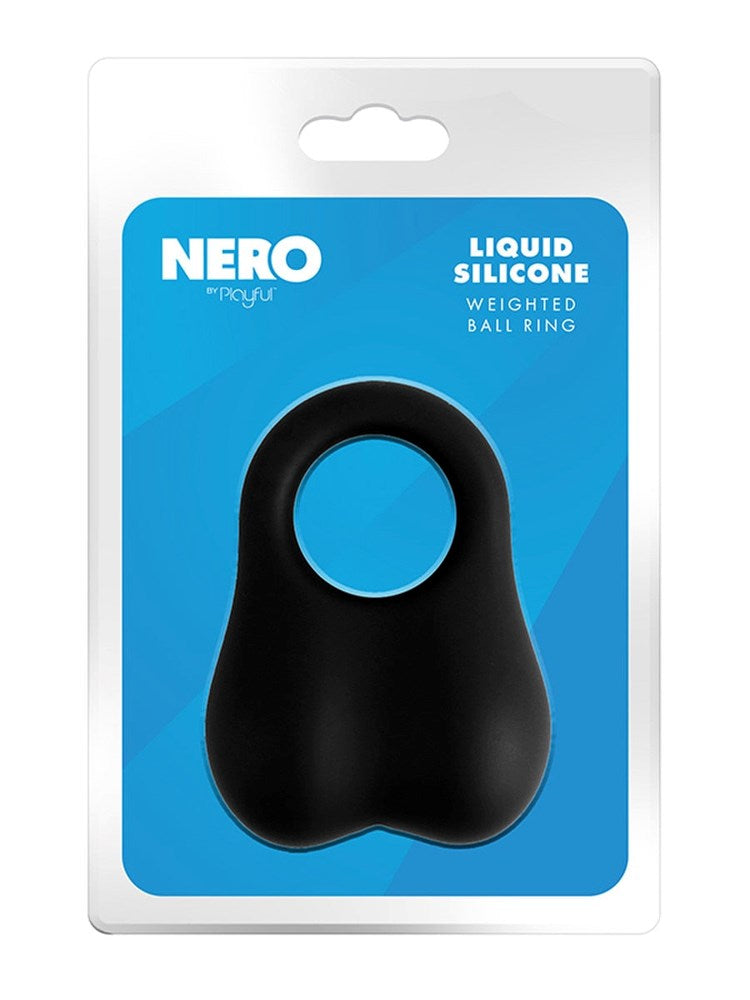 Playful Nero Liquid Silicone Weighted Ball Ring - - Stretchy Cock Rings
