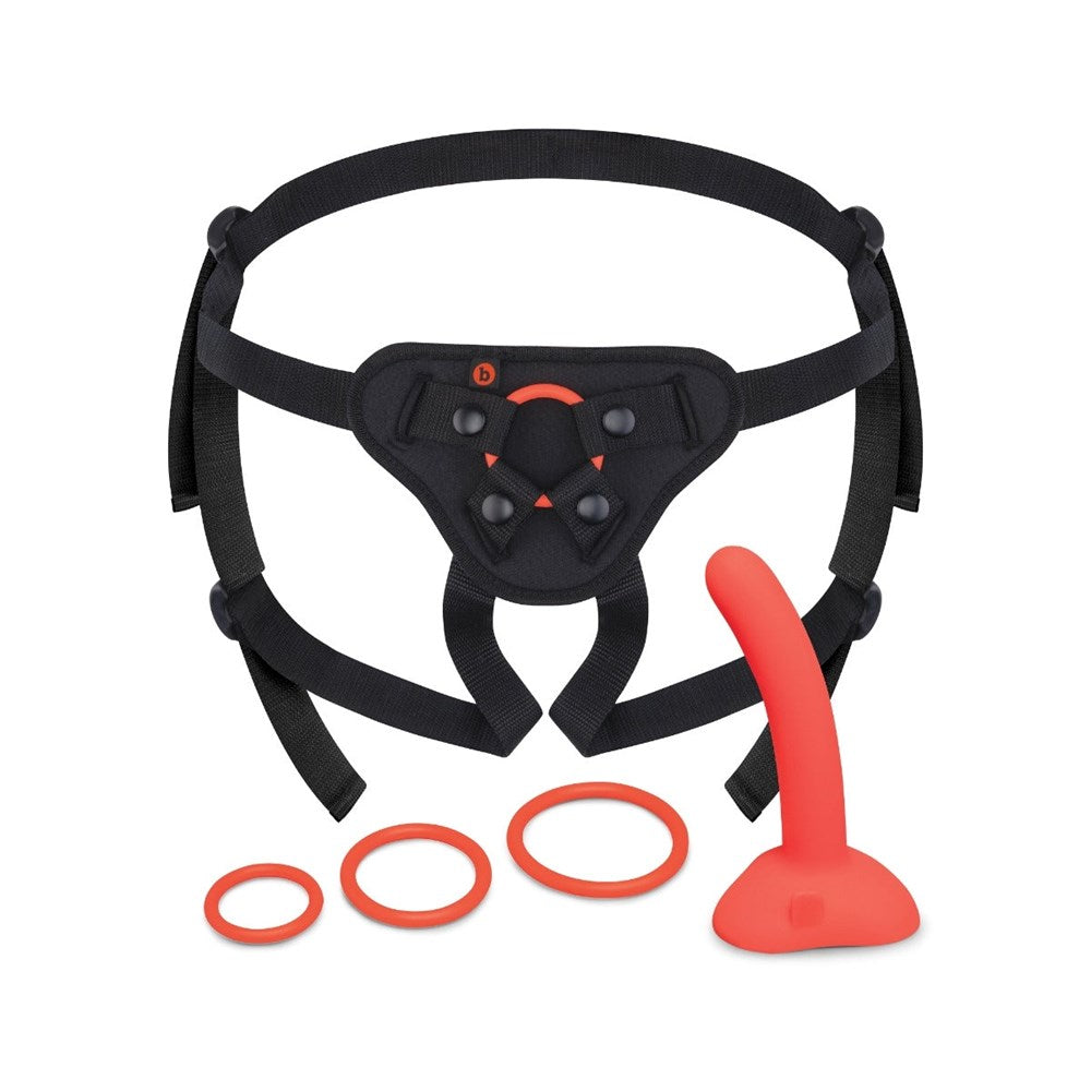 B Vibe Beginners Strap On Harness Set with 5 Inch Dildo and Curved Design - Multi - Strap On Sextoys