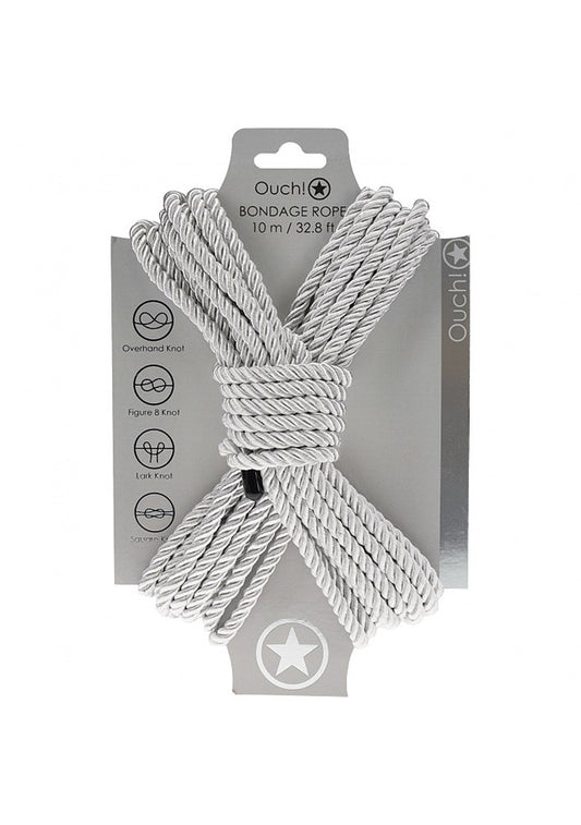 OUCH! Silky Smooth Nylon Bondage Rope 10m - Silver - Cuffs And Restraints
