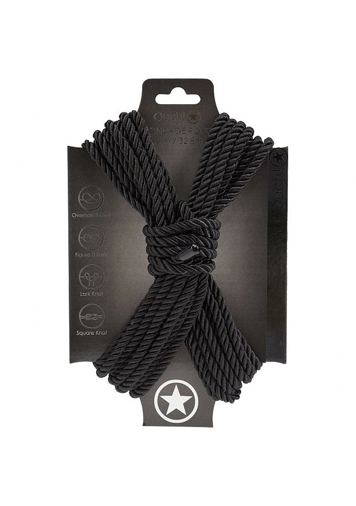 OUCH! Silky Smooth Nylon Bondage Rope 10m - Black - Cuffs And Restraints