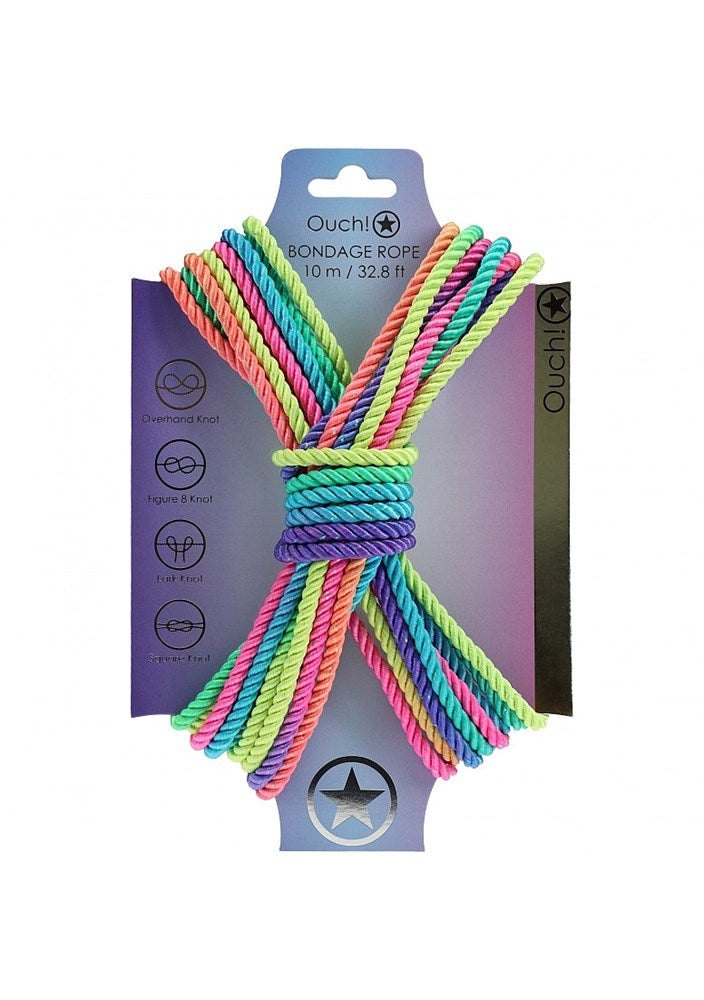 OUCH! Silky Smooth Nylon Bondage Rope 10m - Multicolour 2 - Cuffs And Restraints