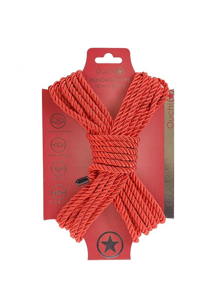 OUCH! Silky Smooth Nylon Bondage Rope 10m - Red - Cuffs And Restraints