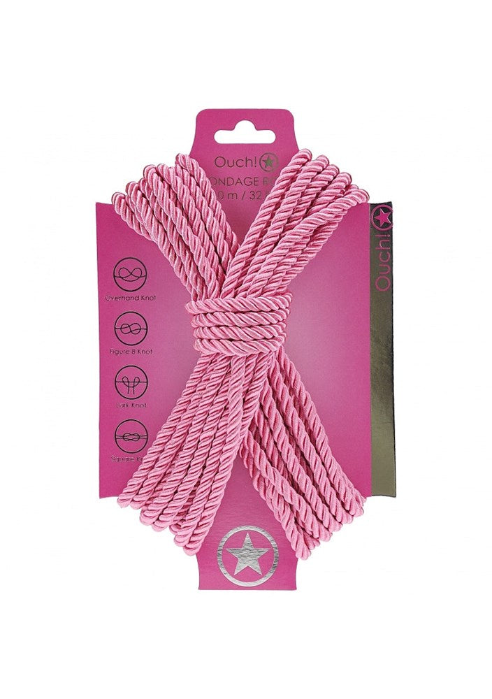 OUCH! Silky Smooth Nylon Bondage Rope 10m - Pink - Cuffs And Restraints