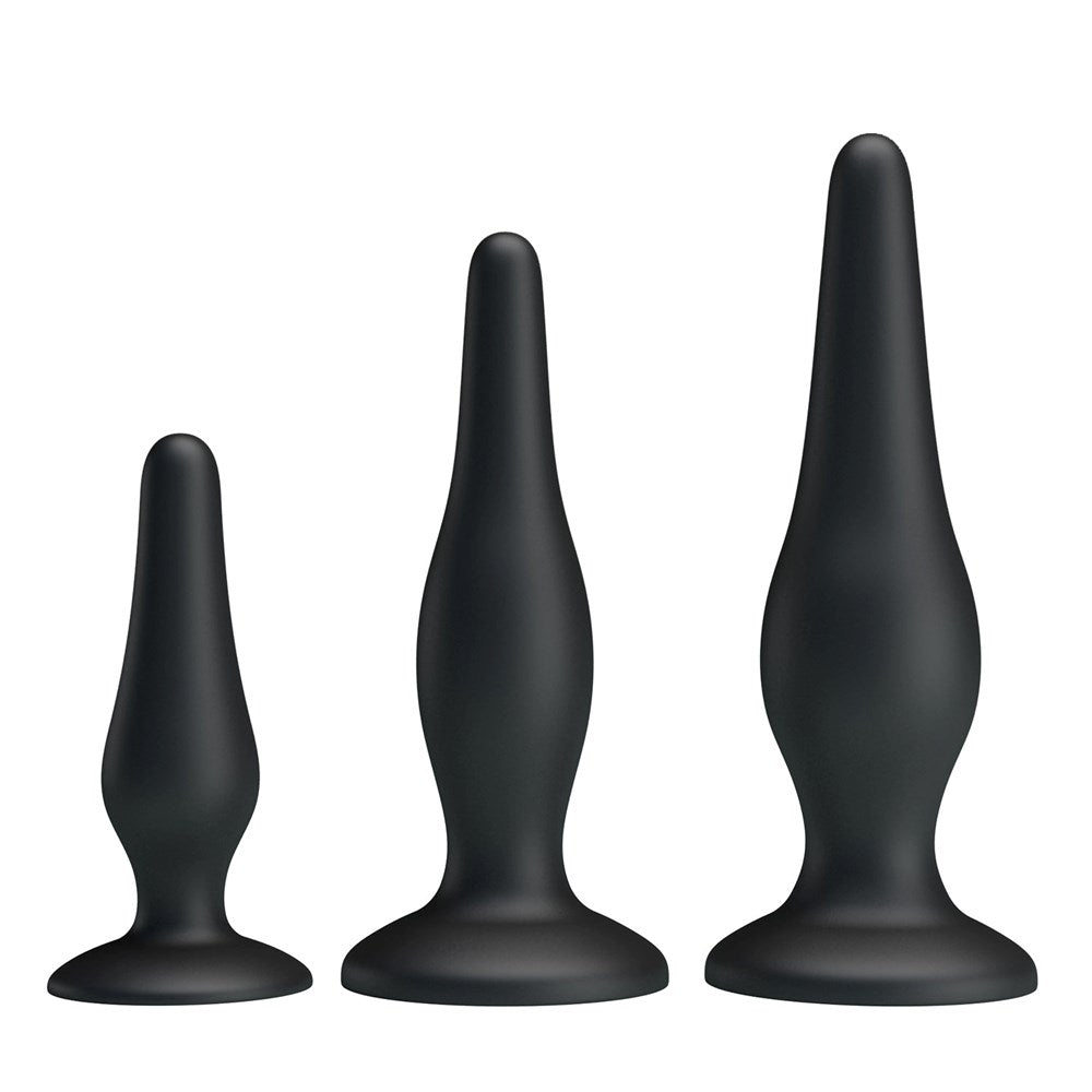 Party Up JERRY 3 Sizes Silicone Butt Plug Set Progressive Anal Training - Black - Butt Plugs