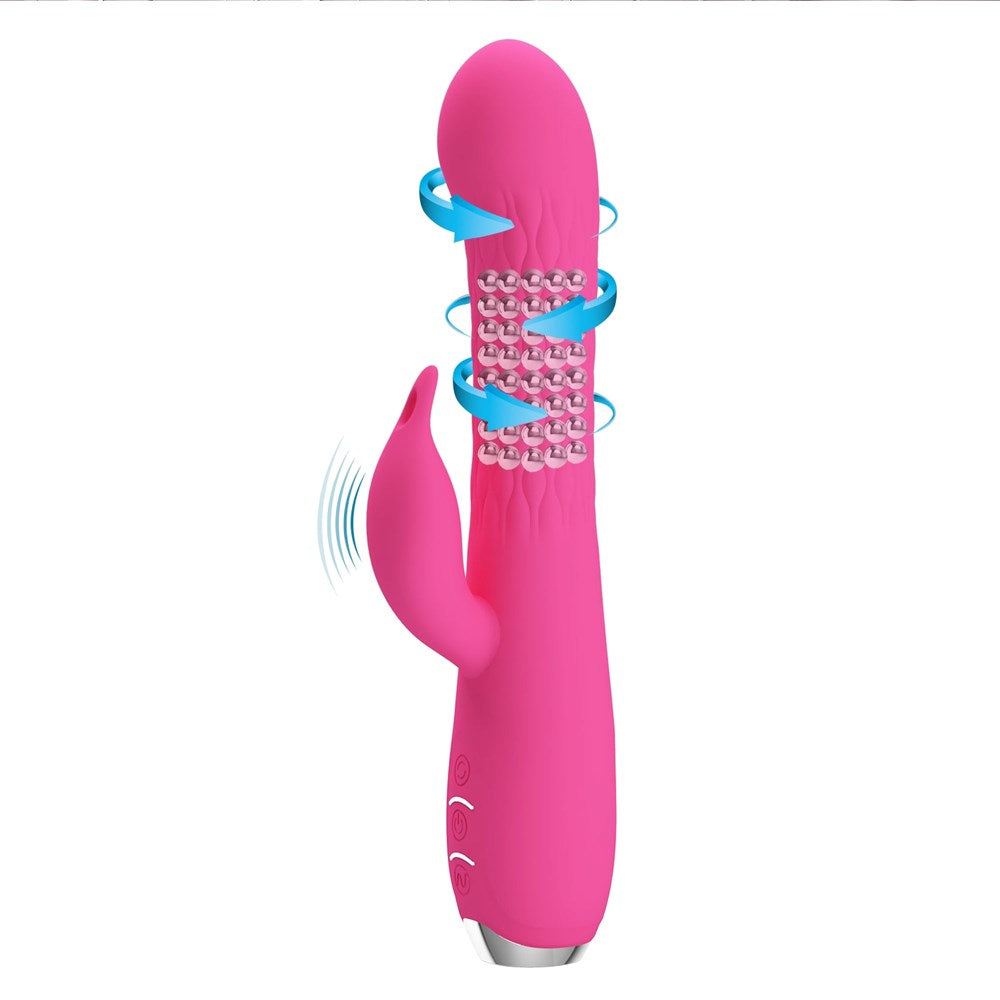 Party Up ERIC Rotating Beads Rabbit Vibrator with Dual Motor System - Pink - Rabbit Vibrators