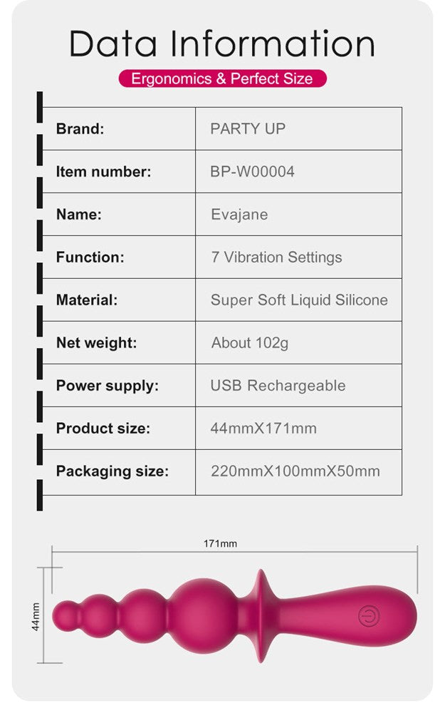 Party Up EVAJANE USB Rechargeable Beaded Vibrator Four Tier Texture - - Anal Beads and Balls