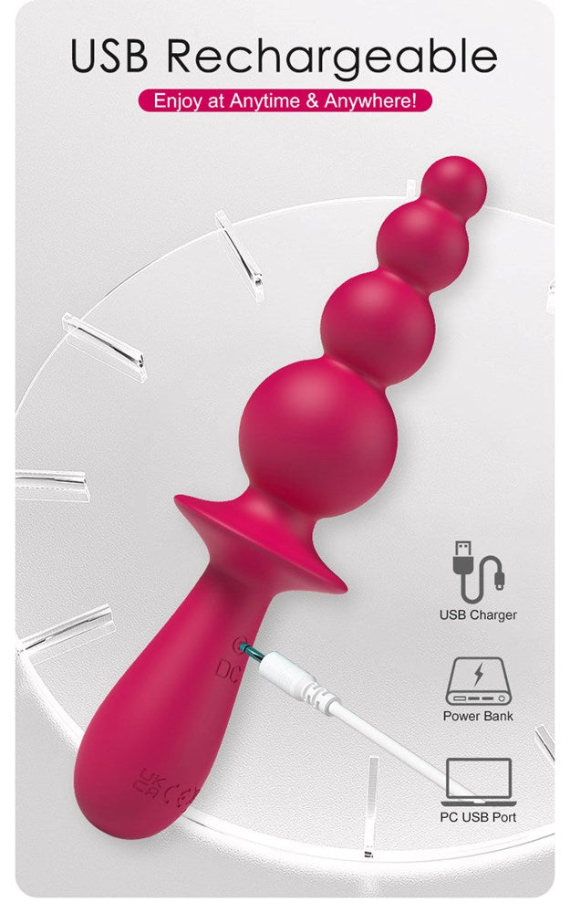 Party Up EVAJANE USB Rechargeable Beaded Vibrator Four Tier Texture - Pink - Anal Beads and Balls