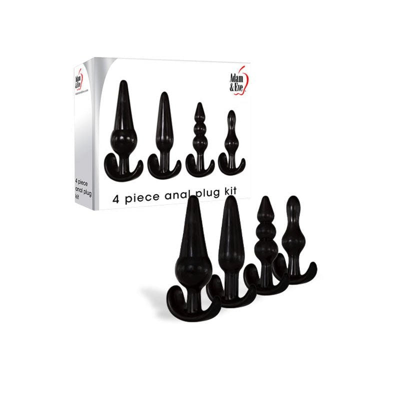 Adam & Eve 4 Piece Anal Plugs Kit Black Progressive Sizing - Black - Butt Plugs
