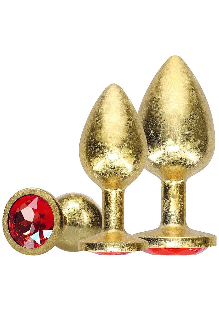 Shots Toys OUCH! Milan Collection Metallic Butt Plugs with Gem Bases Set - Gold - Butt Plugs