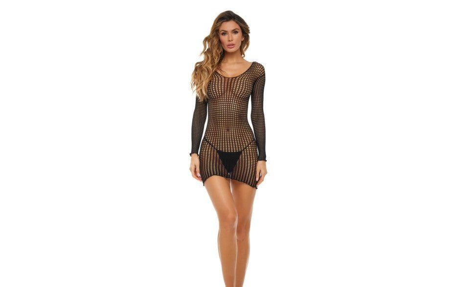 Rene Rofe Crochet Seduction Womens Dress Black OS Square Net Mini Dress - Black - Skirts And Club Wear