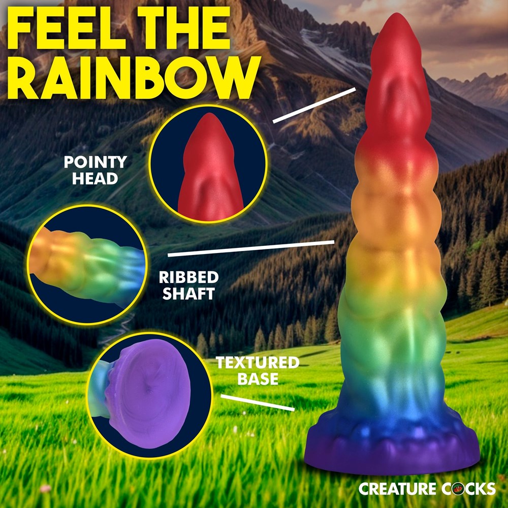XR Brands Creature Cocks Magic Rider Unicorn Silicone Dildo with Rainbow Horn - - Realistic Dildos